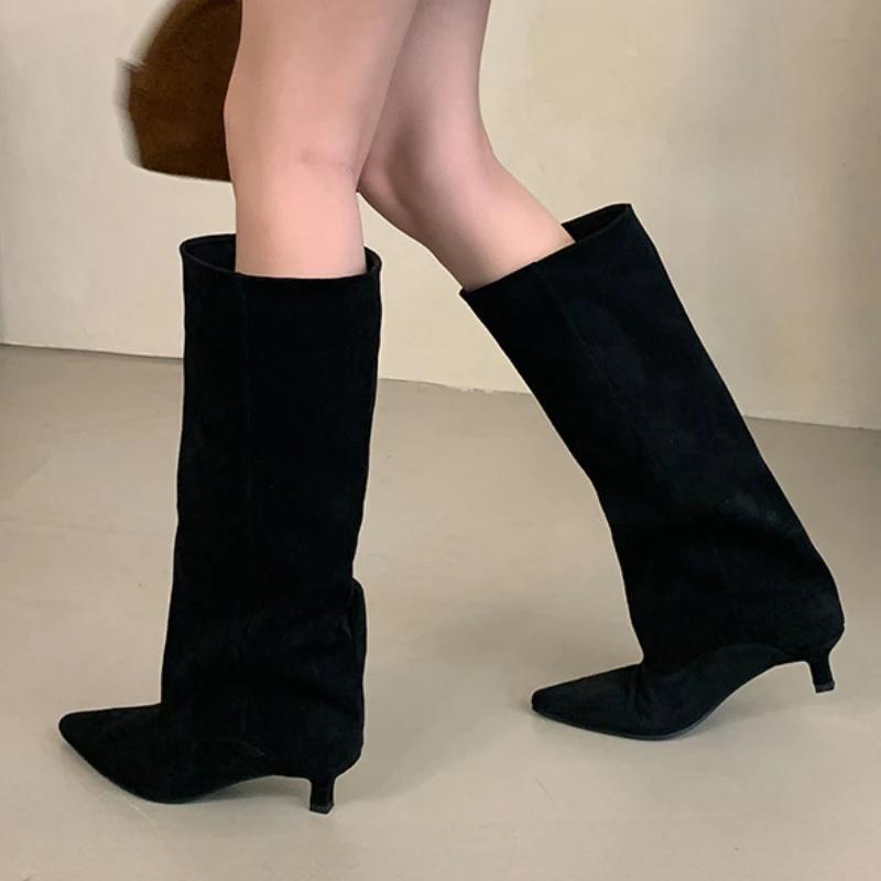 Fashion 2025 Winter Street Style Pointed Toe Knee-High Boots Women Low Heels Shoes Female Long Booties Women Shoes Zapatos De Mujer