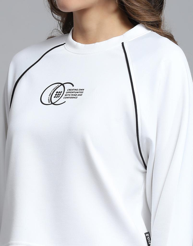 ROCK.IT from house of Monte Carlo Womens Self Design White Round Neck Full Sleeve Sweatshirt