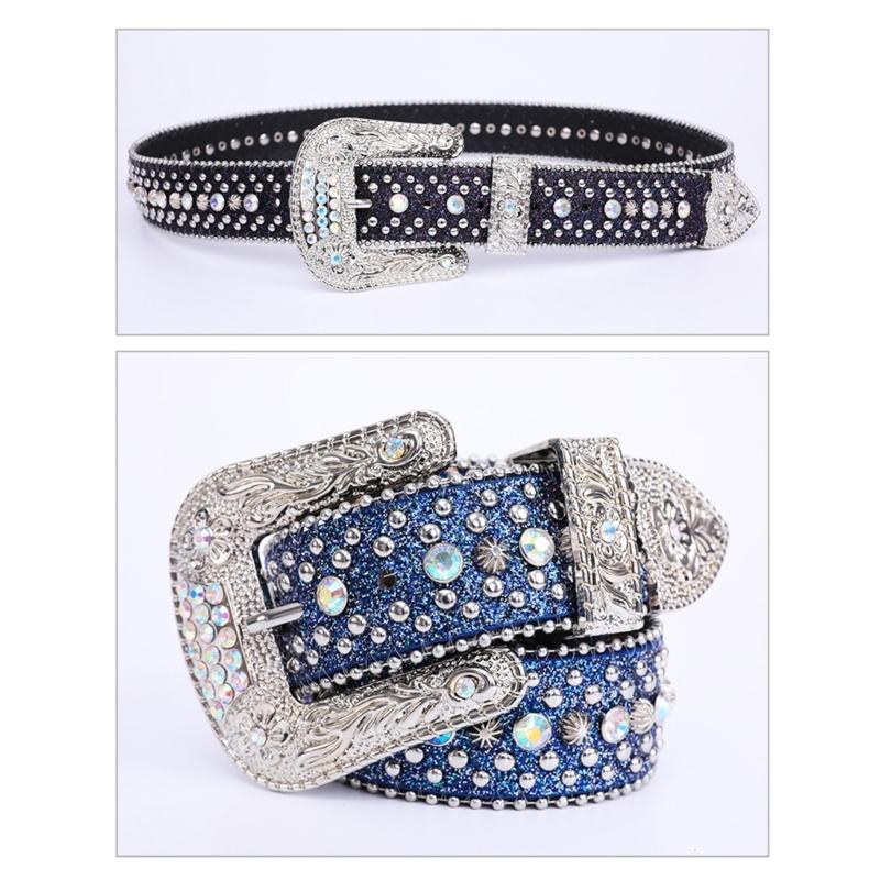 Rhinestones Studded Western Leather Belt Bling Waist Belts for Dresses Pants