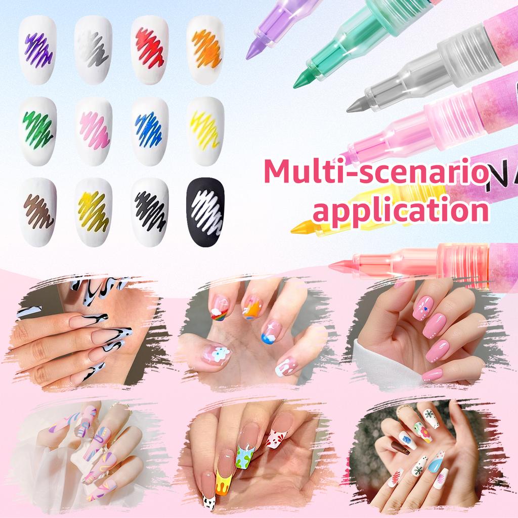 12/24 Pcs Nail Art Pens 12 Colors DIY Nail Art Markers Professional Nail Polish Pen Set Abstract Line Manicure Tools for Women