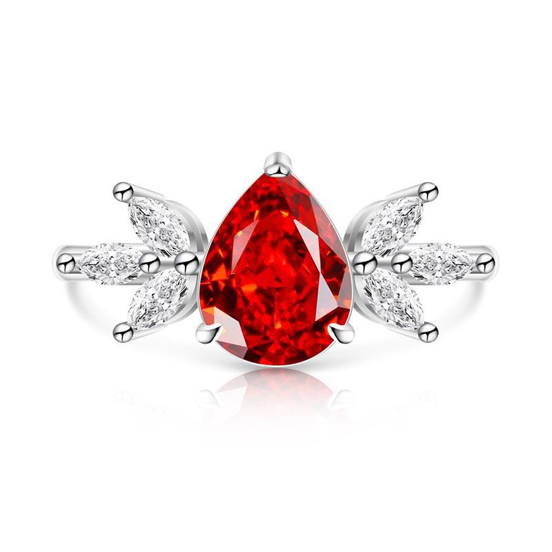 925 Sterling Silver Ice Flower Cut Pear Shape Color Gem Ring for Women Inlaid Brilliant High Carbon Diamond Band Daily Jewelry Gift