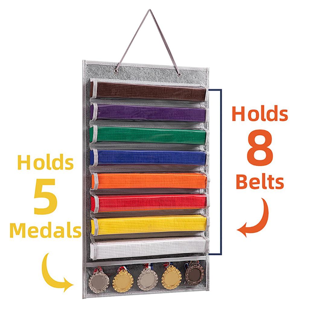 Wall Hanging Karate Taekwondo Belt Organizer Dustproof Martial Arts Belts Medals Display Holder for Kung Fu Judo Lover Kids Gift