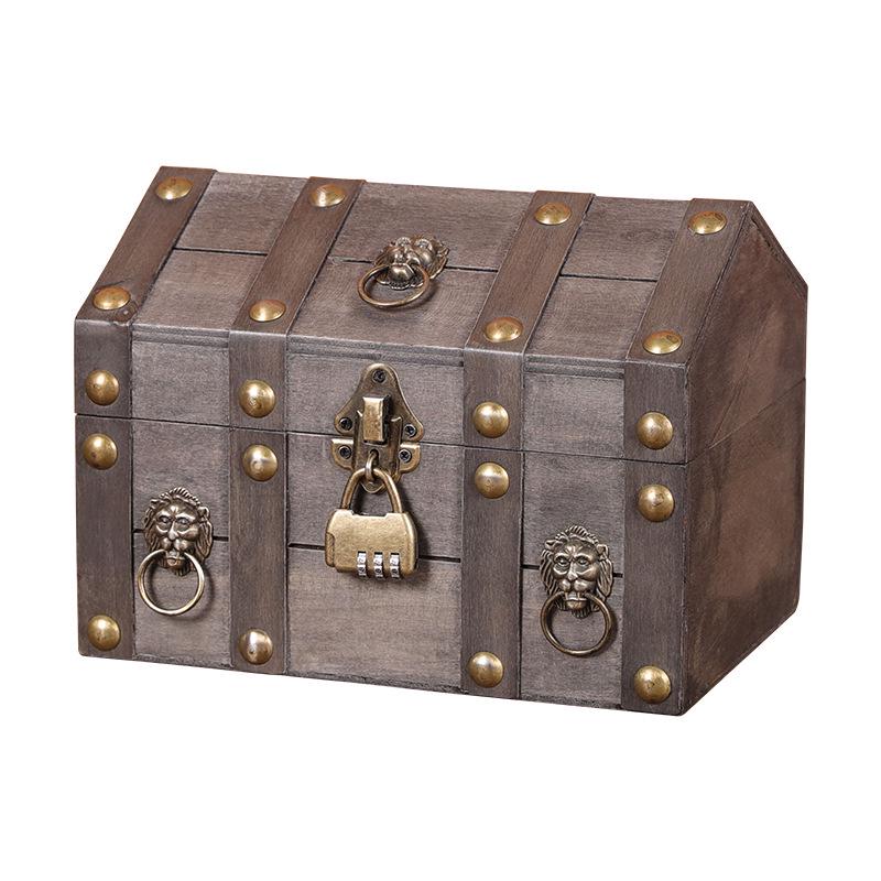 Vintage Wooden Jewelry Box with Lock - Desktop Retro Storage and Treasure Chest