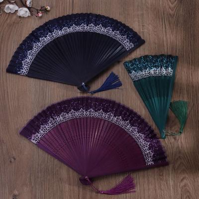 Ancient Folding Folding Fan Change Color With Tassel Dance Fan Silk Cloth Bamboo Hanfu Photography