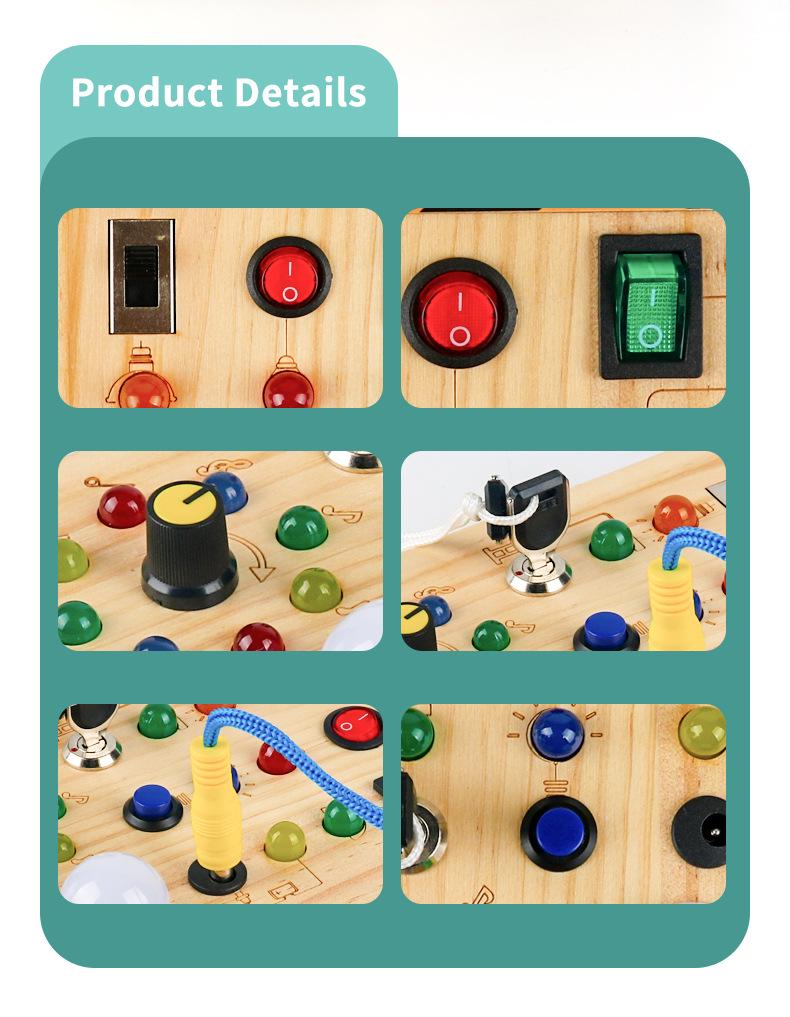 Children's LED Light Wooden Busy Board: Interactive Early Education Toy