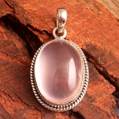 Pingente de quartzo rosa, joias de prata, pingente feito à mão, prata esterlina 925, pingente feminino