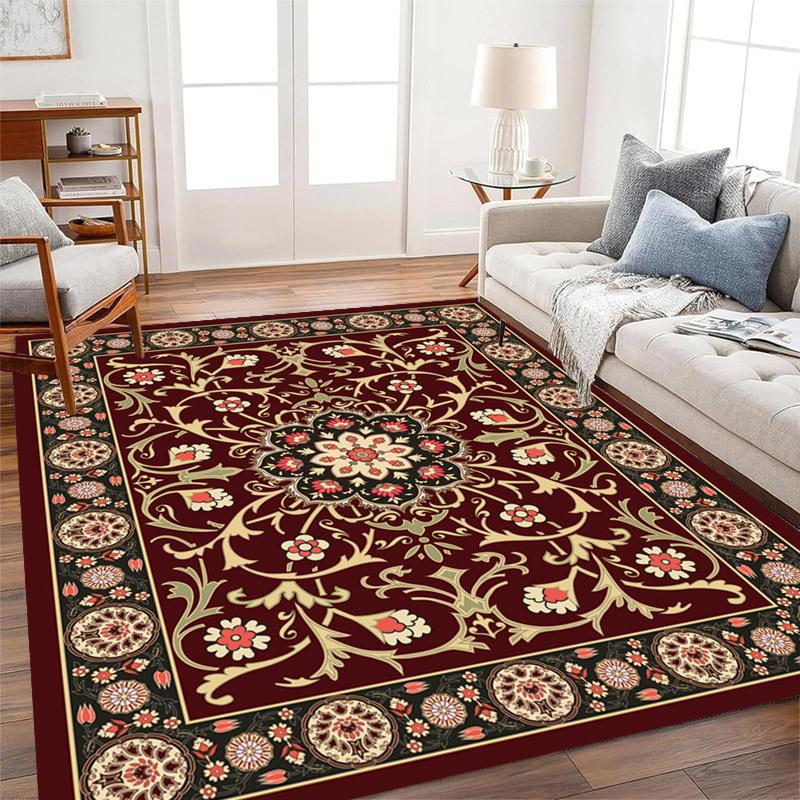 Living Room Carpet Dirt Resistant and Easy To Maintain Retro American Style Foldable Washable Sofa and Coffee Table Carpet