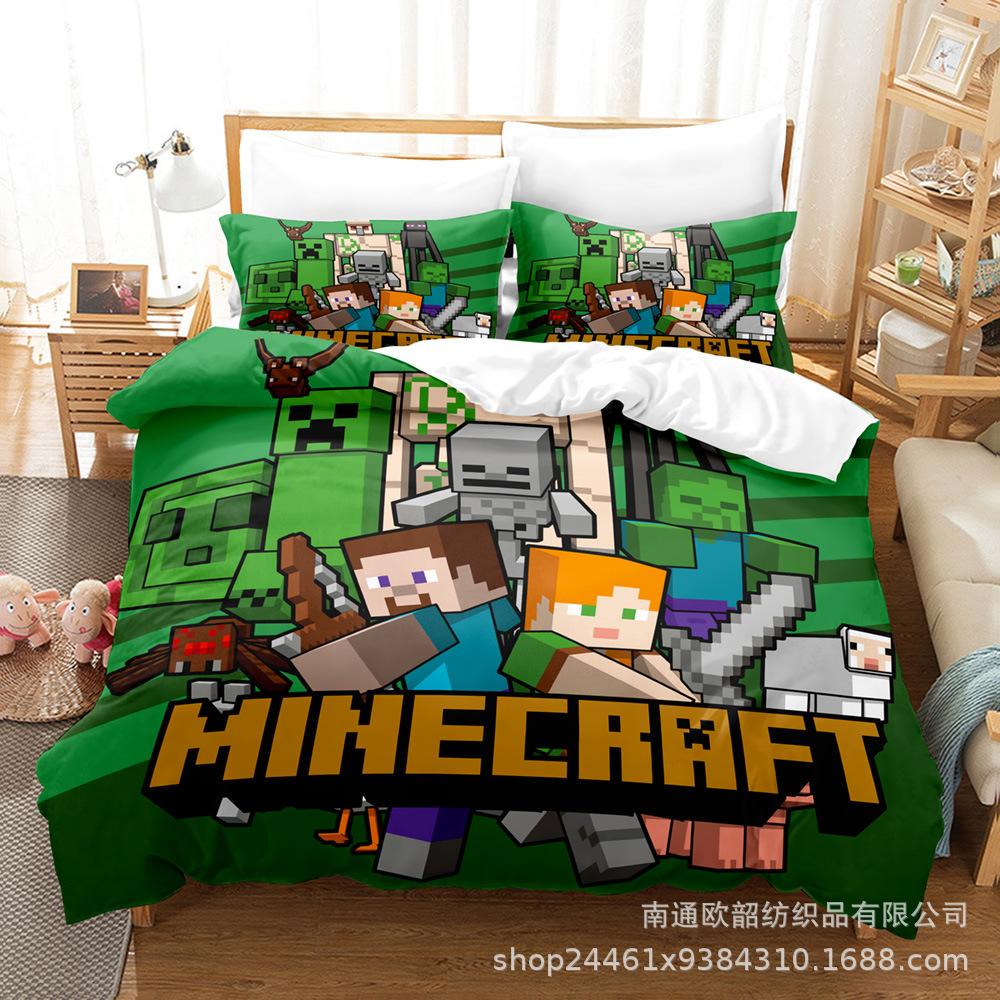 Ebey Minecraft Three-Piece Sandbox Game Digital Printing Kit 1.5M Bedding Quilt Cover