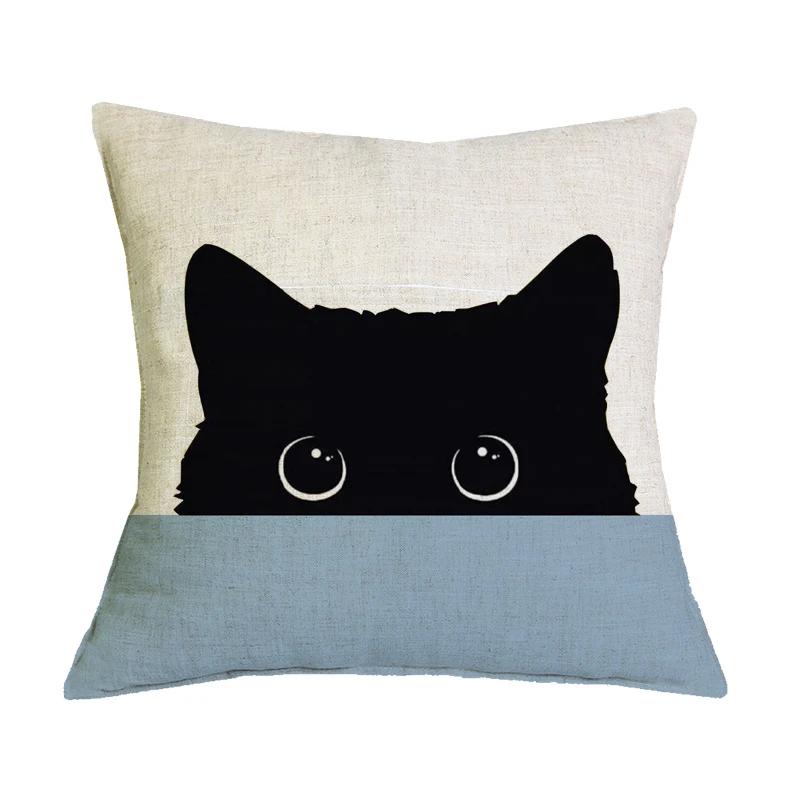 Creative Black Cat Pattern Cotton Linen Cushion Cover Animal Printed Pillow Case For Home Sofa Car Decor Pillowcase 45X45Cm