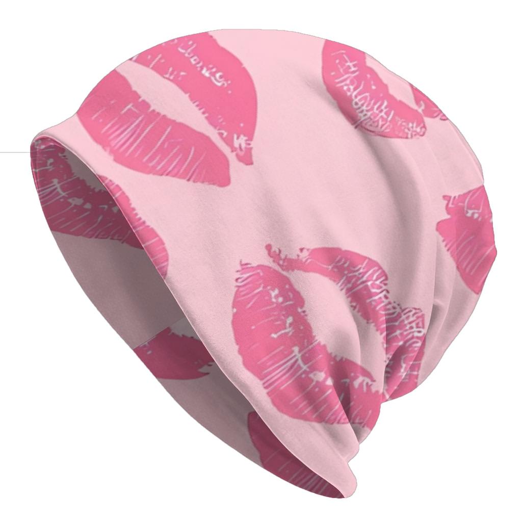 Pink Lipstick Kisses Autumn Spring Caps For Men Women Lip Print Beanies Ski Caps Soft Bonnet Hats Skullies & Beanies Hat