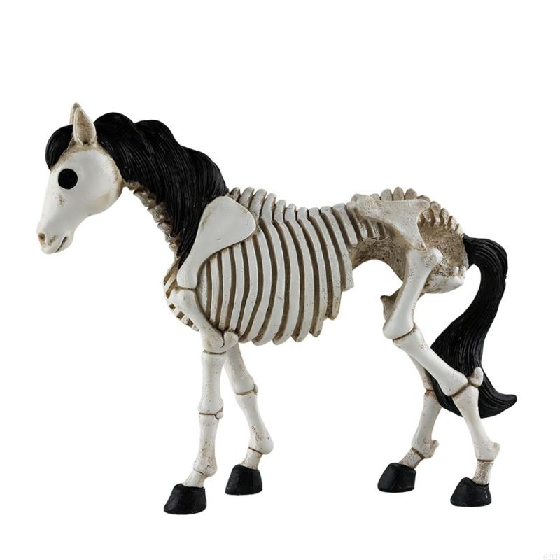 62KD Eerie Halloween Desktop Horse Skeleton Figurine in Resin for Festival Decoration