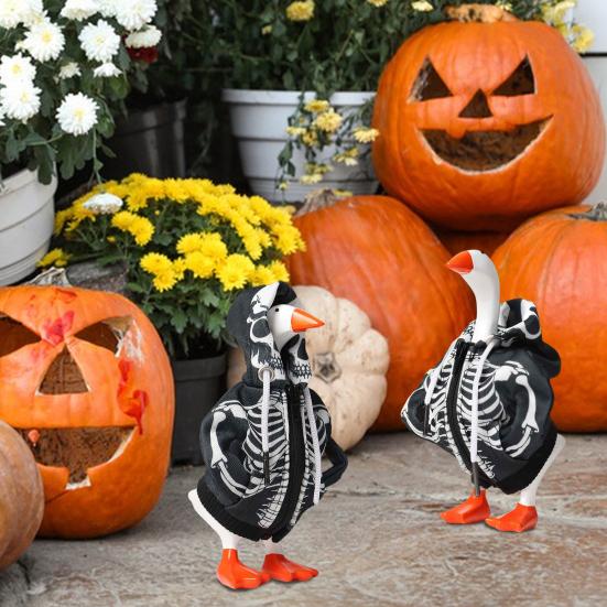 Halloweenské oblečky pro stolní husu 7palcové mini oblečení pro husu s mikinou s lebkou Kreativní dárek pro milovníky hus Stolní dekorace husy