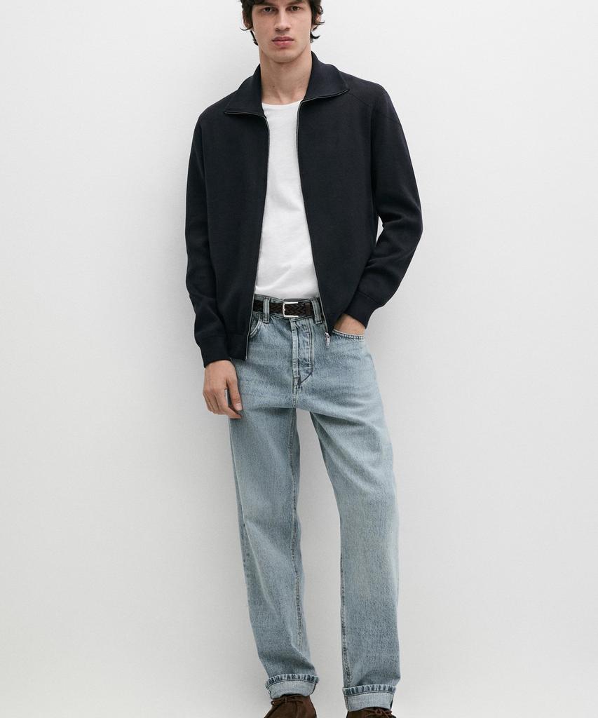 Massimo Dutti 100% Cotton Zip-Up Knit Cardigan