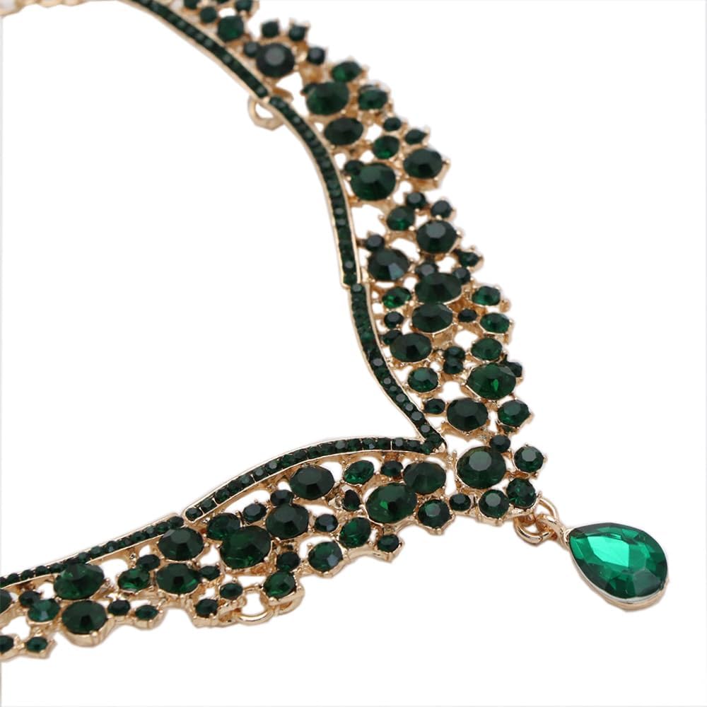 Beaded Necklace and Earring Set with Rhinestone Chains, Clear Stones, Fashion Jewelry Accessories for Women