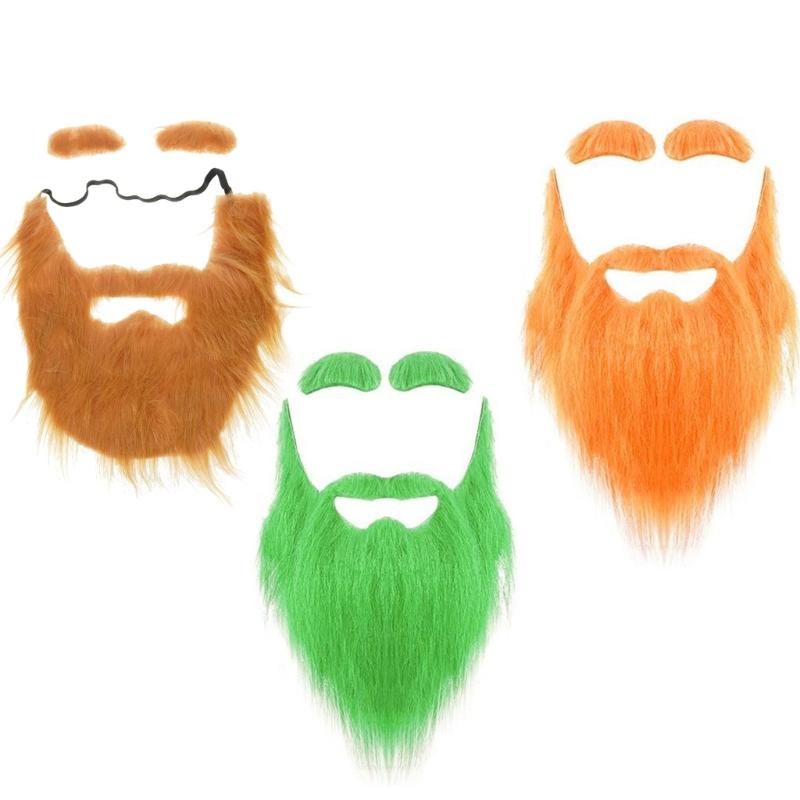 Artificial Beards Mustaches and Eyebrows Set Irish Makeup Up Party Costume Accessories for Halloween Christmas Cosplay