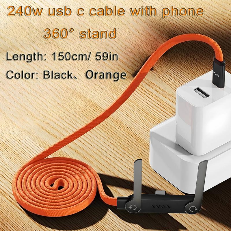 USB Type-C 240W Super Fast Charging Cable 2-in-1 Folding Holder For iPhone 15-17 Android Phone Charger Cable USB To C, C To C