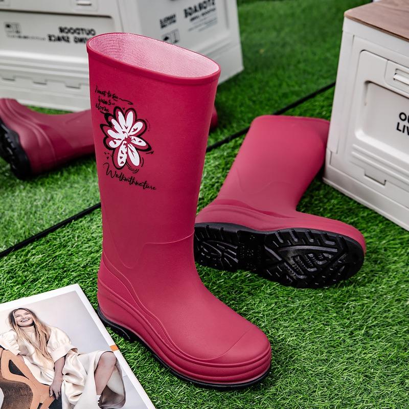 New fashionable women's high tube bundle rain shoes printed winter cotton warm women's water boots outdoor kitchen work shoes
