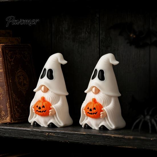 Spooky Gnome Figures Halloween Ghost Figurine, Creative Pumpkin Desk Ornament, 3D Printed Decor for Home Mini Statue Shelf Display, Funny Holiday