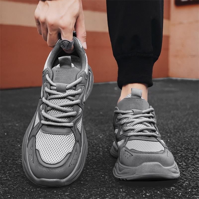 Herbst neue Papa Schuhe Leder mit Netzoberfläche atmungsaktiv dicke Sohle höhenverstellbar Sportschuhe Laufschuhe niedrig