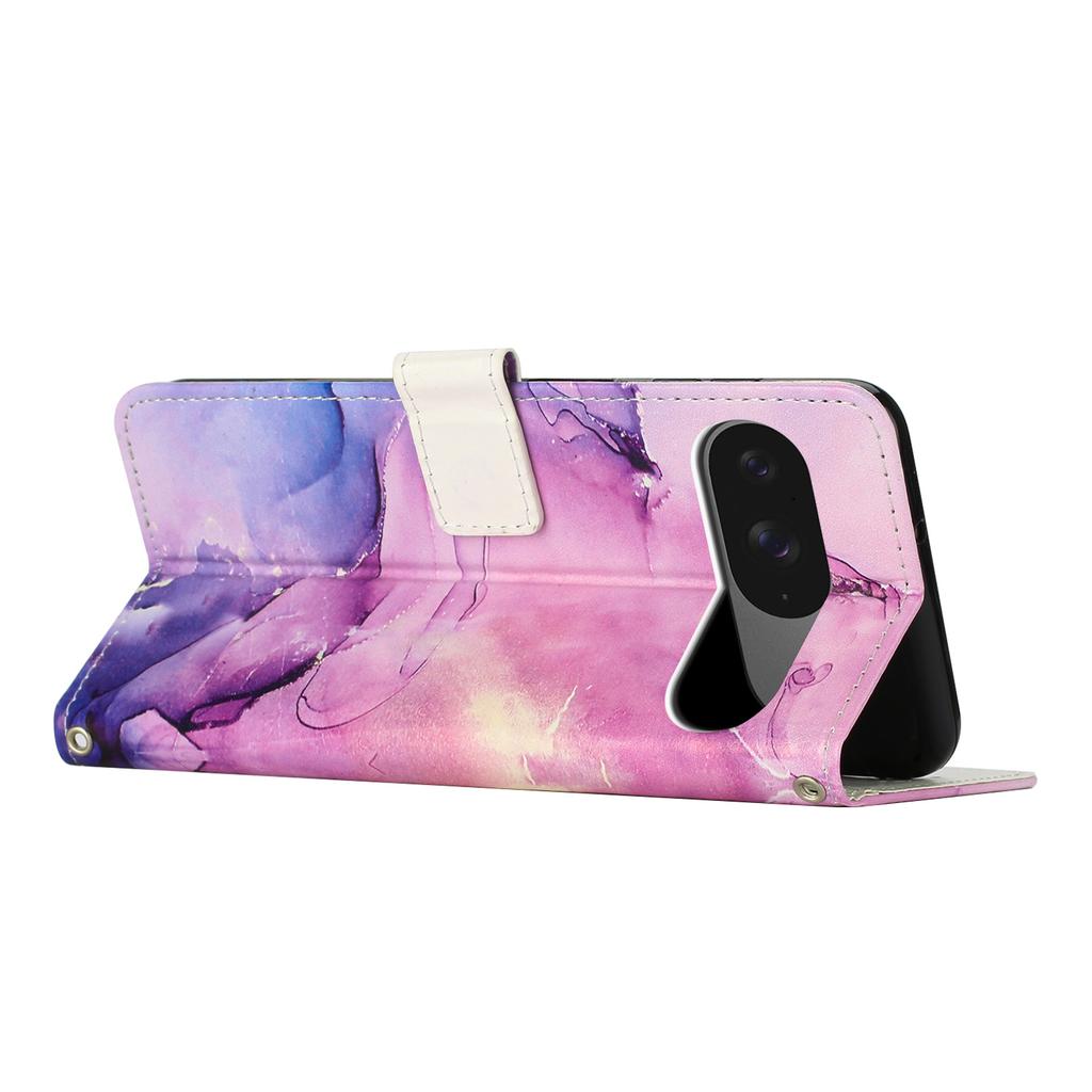 For Google Pixel 10 Pro/10/9 Pro/9 Stand Case Marble Pattern PU Leather Wallet Phone Cover with Wrist Strap