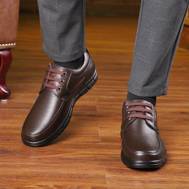 Fashion Hot Sale Men Genuine Leather Casual Shoes Soft Sole Lace-up  Brand Middle-aged Old Man Dad Lightweight Loafers Shoes