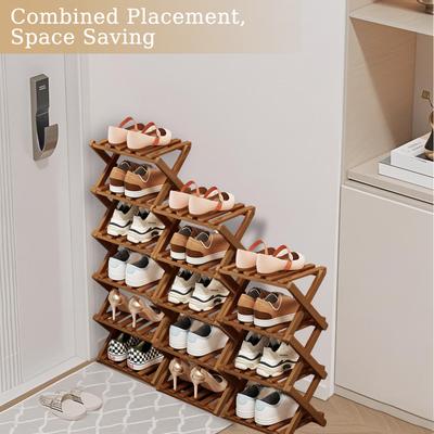 Zapatero Plegable de Bambú Ahorra Espacio Organizador de Zapatos de Madera Estante de Esquina para Entrada Construcción Estable Armario de Gran Capacidad