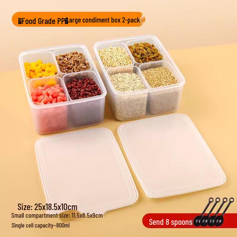 TaoTaoMei Large 4-Compartment Condiment and Topping Box (2-Pack)