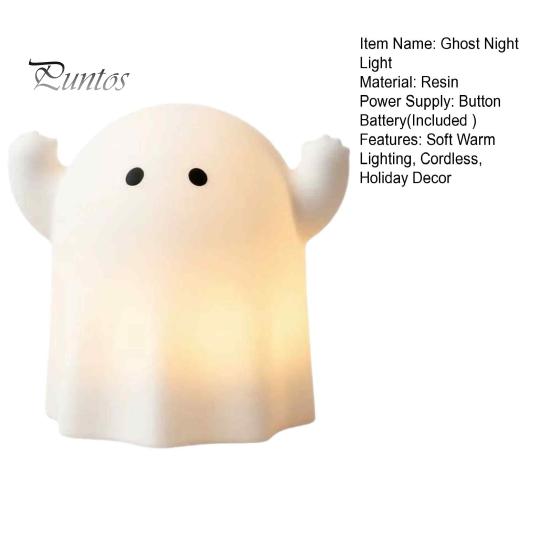 Soft Warm Diffused Lighting Cute Resin Ghost Night Light for Bedroom, Decorative LED Lamp Kids Room Nightlight Halloween Party Desk Decor, Battery