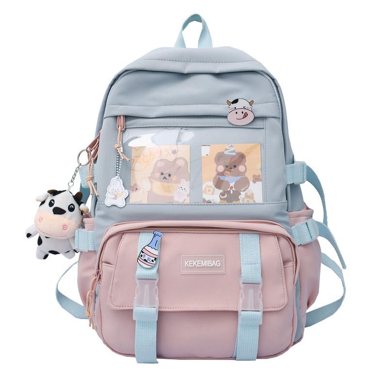 Contrasting Color Large-Capacity Backpack, Male And Female Students, Harajuku Style Schoolbag, Girl Cartoon Backpack Tide
