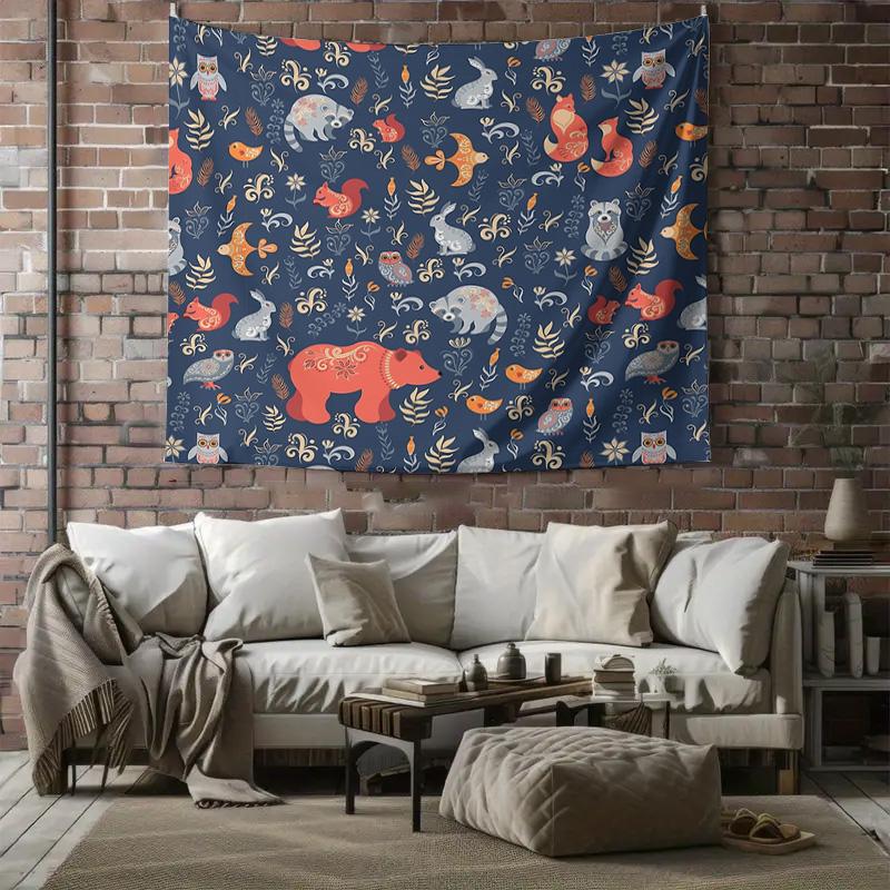 Whimsical Forest Tapestry Woodland Animals Deer Fox Bear Nature Home Decor Wall Hanging Room Aesthetic Bedroom Living Room Art
