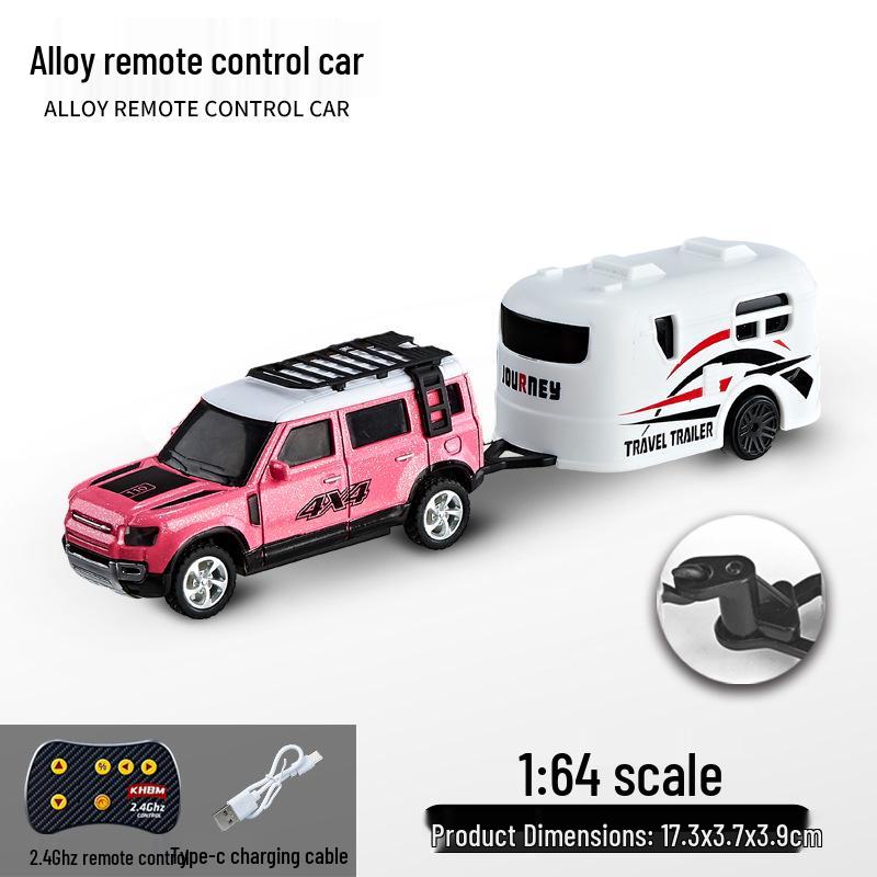 1:64 Mini Precision Alloy RC Off-Road Car with Trailer, Adjustable Speed, 2.4G Charging