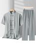 Men's Chinese Style Cotton Linen Short-Sleeved Tang Suit Set for Middle-Aged and Elderly