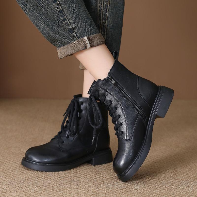 First layer cowhide Martin boots women's winter new popular leather British style retro versatile thick heel short boots