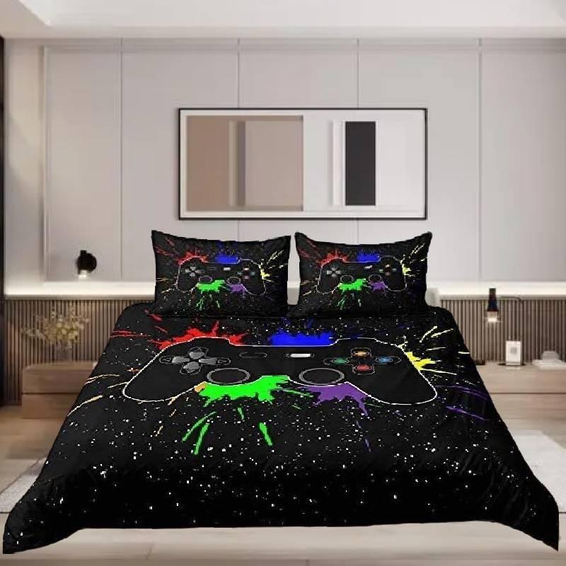 Bedding Set Gamer Single Double King Zipped Duvet Cover Gamepad Graffiti Pattern