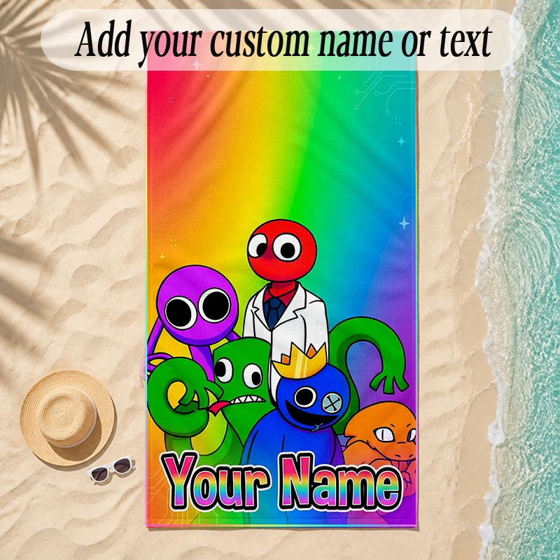 Beach TowelRainbow Friends Custom Name Text Personalized Soft Towel for Beach Pool Indoor Home Decor Gift