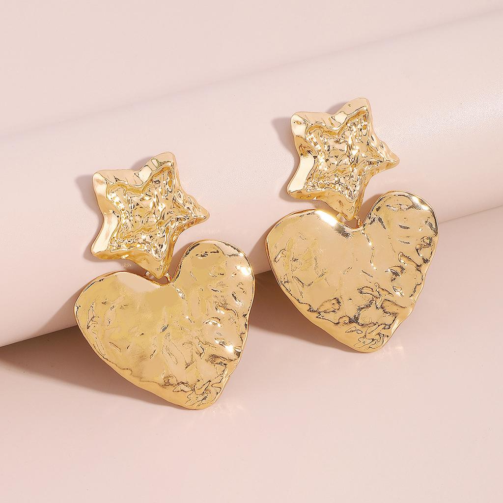 Women Fashion European American Retro Heart Dangle Earrings Star Irregular Tin Foil Surface Creative Punk Elegant Ear Jewelry