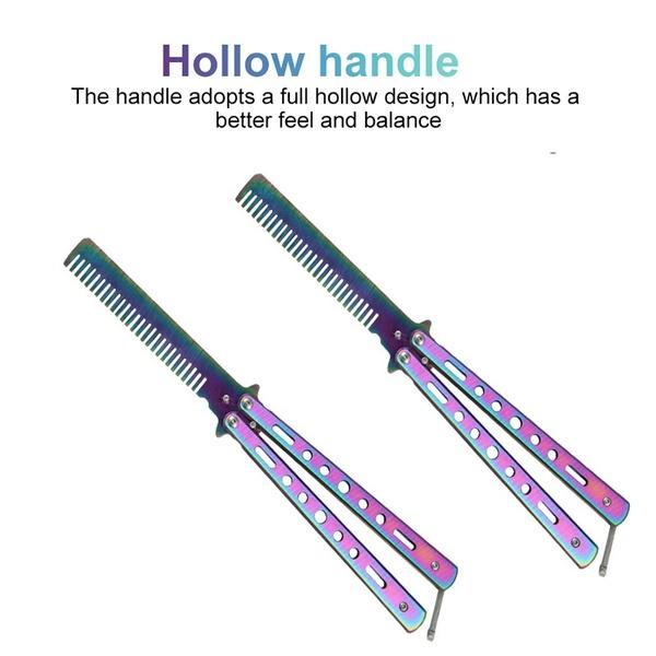 1pc Foldable Comb Stainless Steel Practice Training Butterfly Knife Comb Beard & Moustache Brushes Hairdressing Styling Tool