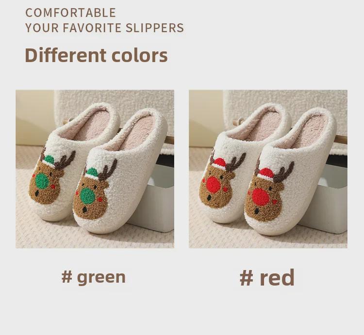 Damen Weihnachts-Elch Baumwollpantoffeln - Warme Winter-Hausschuhe