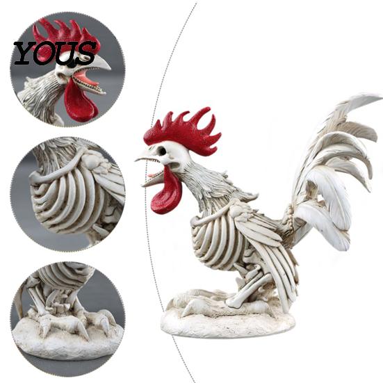Indoor Outdoor Statue Halloween Skeleton Rooster, Lifelike Chicken Decoration, Spooky Animal Creative Yard Sculpture Bone for Desktop Garden