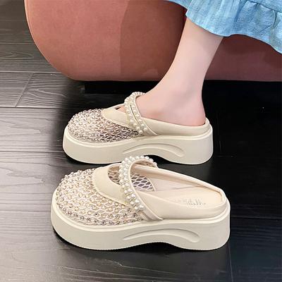Summer One-pedal Bag Head Slippers Women Wear Breathable 2025 New Casual Fashion Thick Bottom Non-slip Semi-drag Versatile