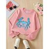 Zacht Meisjes Sweatshirt met Ronde Hals, Blauwe Krab met Roze Strik Print En Schattig Creatief Ontwerp, Casual All-Match voor Herfst Winter, Ideaal Vakantiecadeau