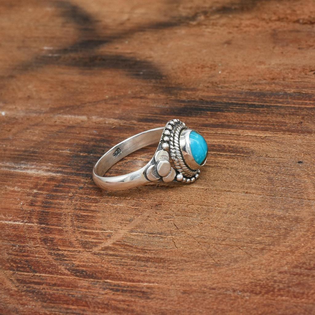 Blue Copper Turquoise Gemstone Silver Ring, Handmade Silver Jewelry Ring, 925 Sterling Silver Ring, Solid Silver Ring, 6 3/4 US, Gift For Her
