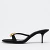 Fashion New Summer Comfortable Women Sandals Black Metal Decorative Women Sandals Outerwear Fashion Casual Open Toe Thin Heels Slippers