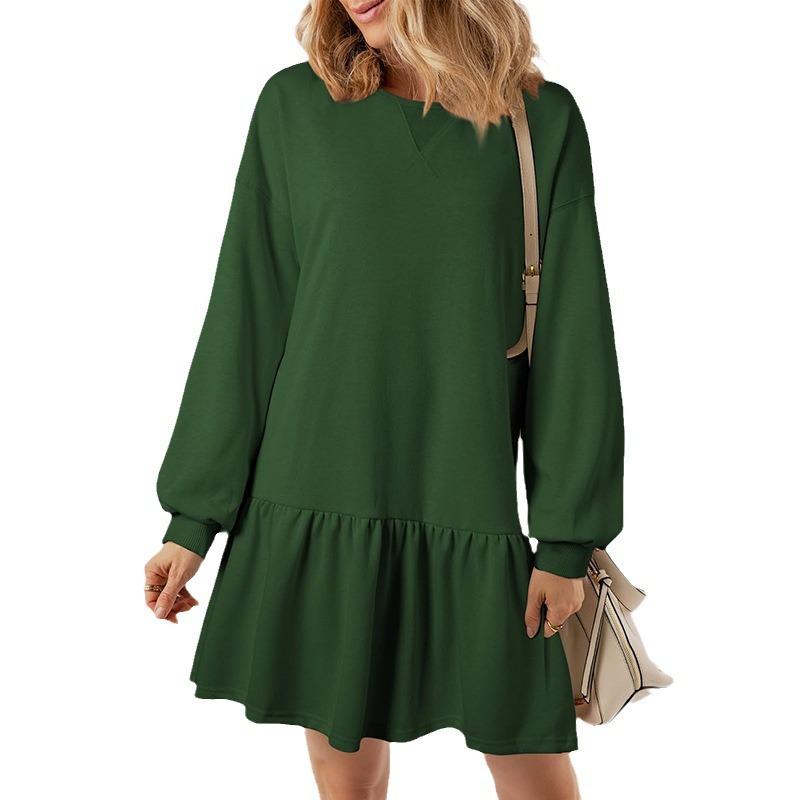 Ribbed Knitted Splicing Solid Color Long-sleeved Casual Mini Dress