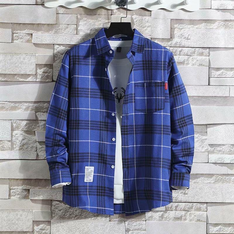 2023 Men's Plus Velvet Warm Plaid Shirt: Thick, Brushed, Slim Fit, Casual Korean Style.