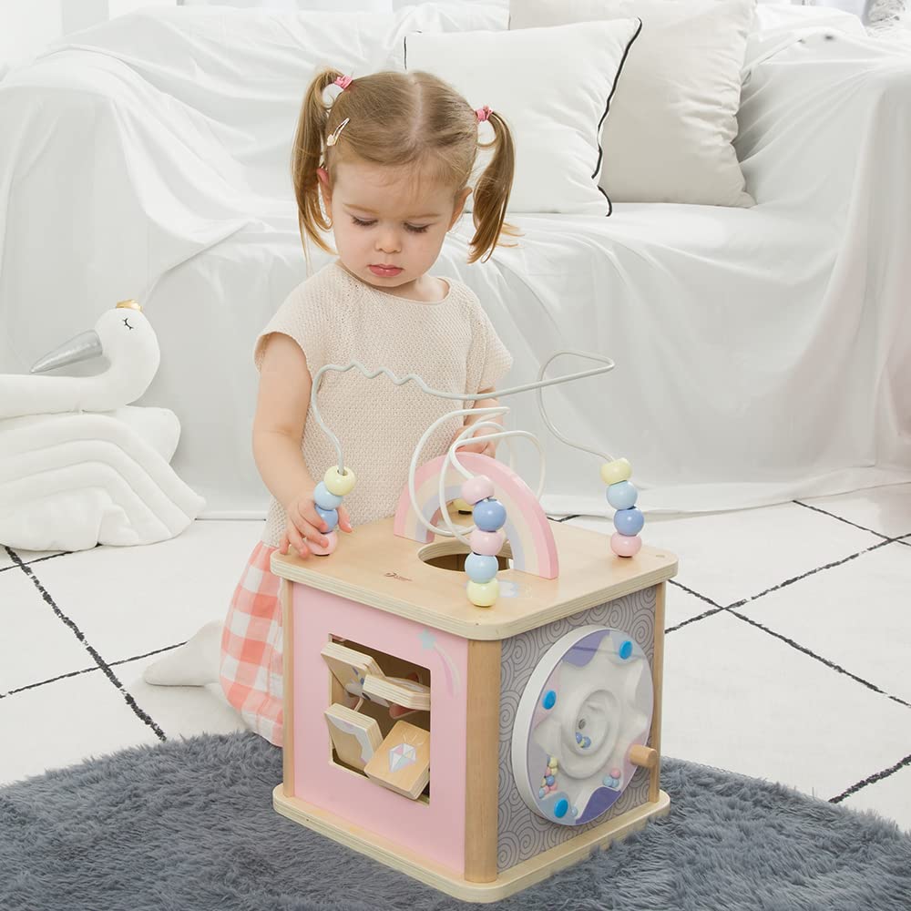 Activity Box Looping Bead Coaster Shape Matching Montessori Educational Toy Wooden 1 Year Old Gift Classic World Dream Activity Cube (CL54334)