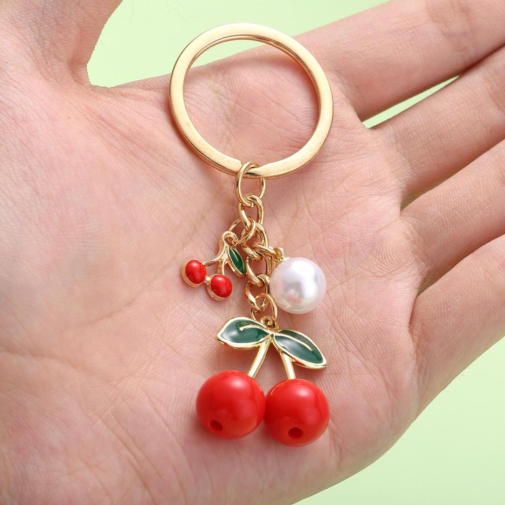 Red Cherry Pearl Resin Keychain Pendant