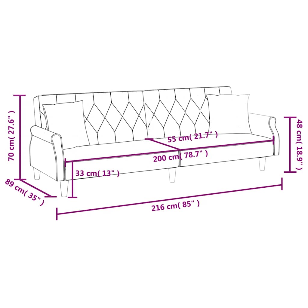 Sofa Bed with Armrests Light Grey Velvet