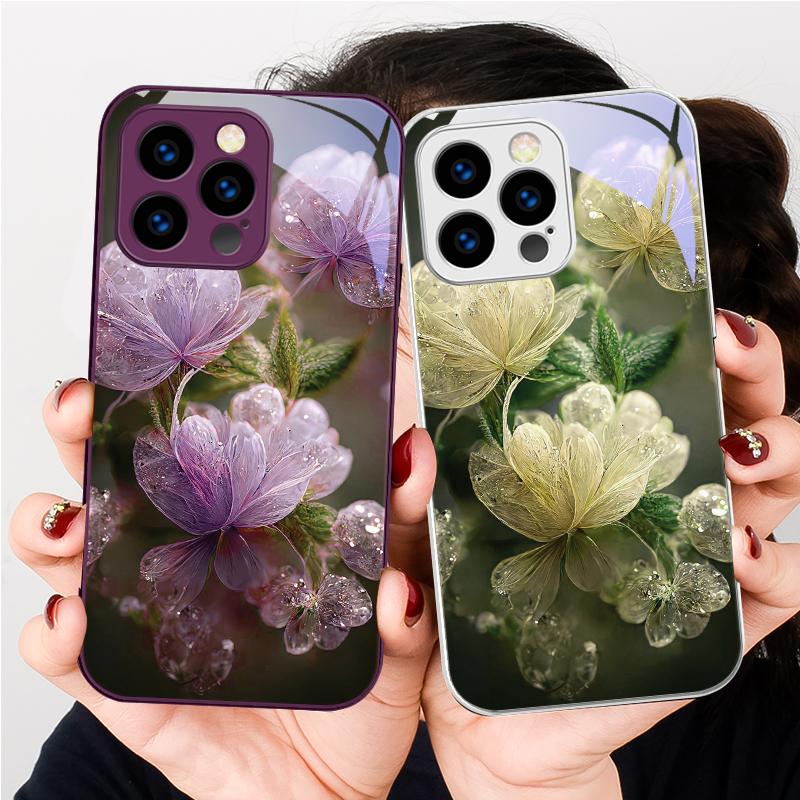Rosa Kristallblume Für iPhone 16 E 15 14 13 Plus 12 mini 11 Pro Max XR Xs Max X 7 8 Plus 6 6S 22 Gehärtetes Glas Handyhülle