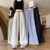 Women's Elastic High Waist Wide Leg Pants Loose Fit Drawstring Straight Trousers Solid Color Ice Textured Thin Summer Casual Long Pants